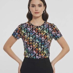Alice + Olivia Multicolor Graphic Short Sleeve Top